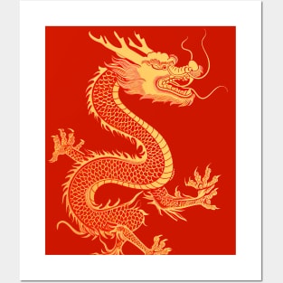 Chinese Golden Dragon on a Lucky Red Background: Chinese New Year, Year of the Dragon Posters and Art